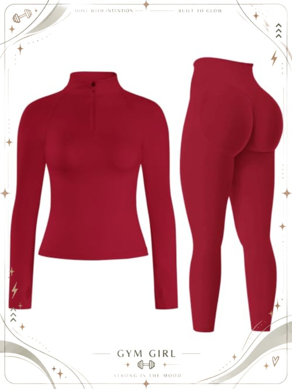 Women's 2-Piece Workout Set Long Sleeve 1/2 Zip Top & Leggings Gym Yoga Set